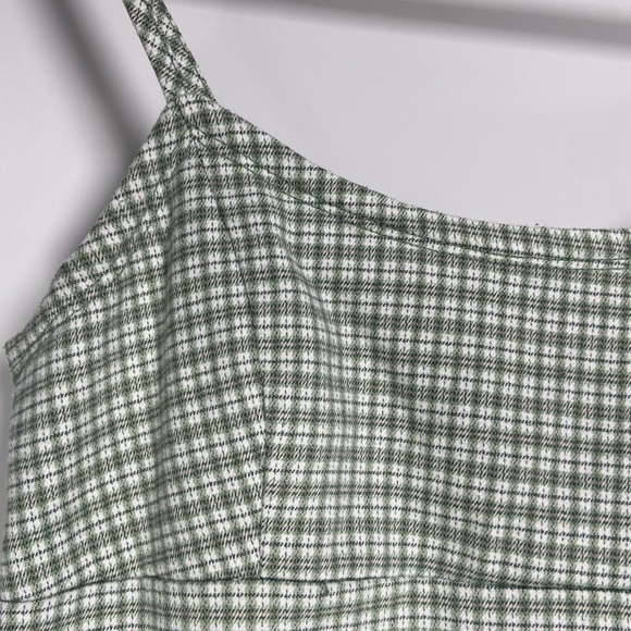 John Galt Plaid Shift Dress Mini White Gingham Preppy Pistachio Green Picnic - Picture 4 of 12